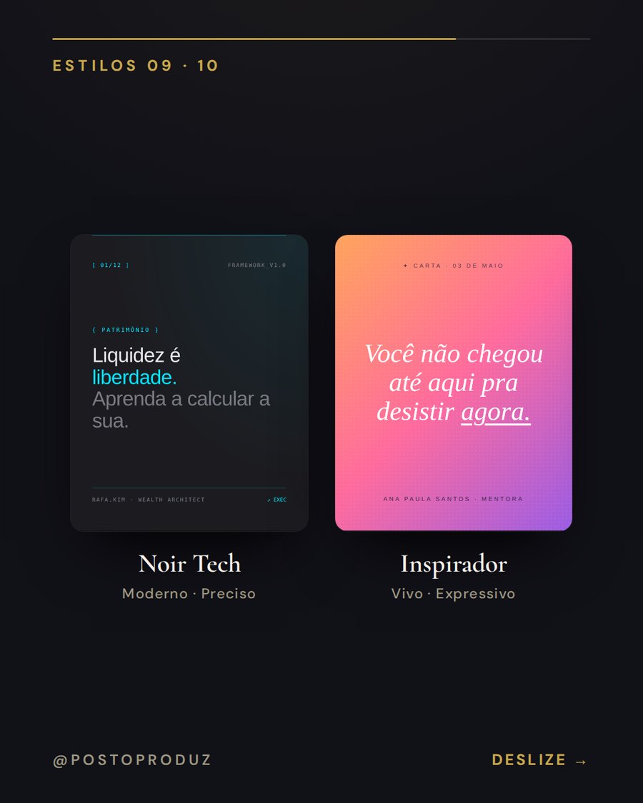 Estilos Noir Tech e Inspirador aplicados